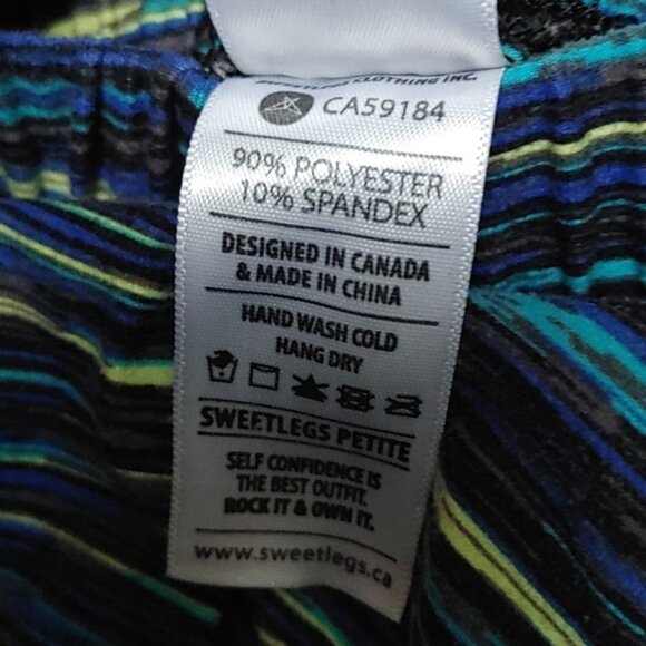 Sweet Legs Petite blue green yellow pattern leggings stretchy pants - Picture 6 of 6